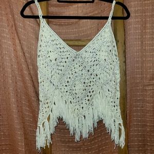 Off White Boutique Fringe Crochet Top